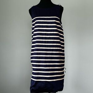 Calypso St. Barth Silk Navy & Cream Striped Shift Dress Size M